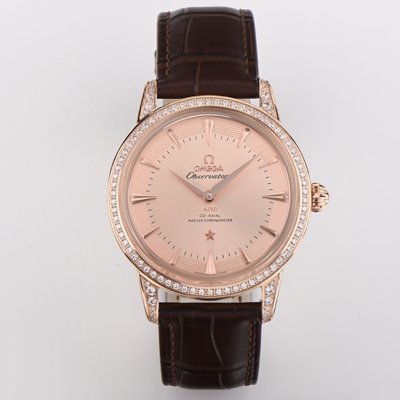 OMEGA Observatory Co‑Axial Master Chronometer Watch | Diamond Bezel, Genuine Leather Strap