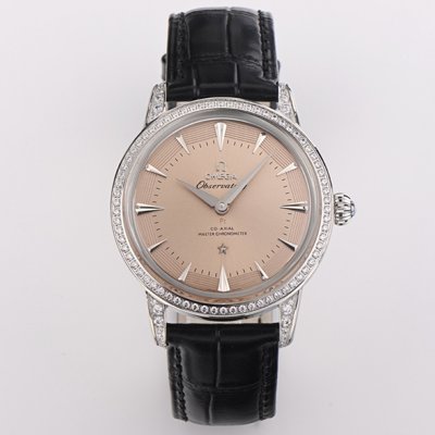 OMEGA Observatory Co‑Axial Master Chronometer Watch | Diamond Bezel, Genuine Leather Strap